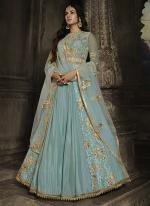 Net Sky Blue Wedding Wear Embroidery Work Anarkali Suit